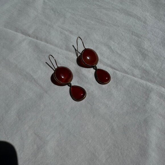 Carnelian/Amber and Gold Glazed Double Drop Earrings Roman Victorian Style - Picture 3 of 13